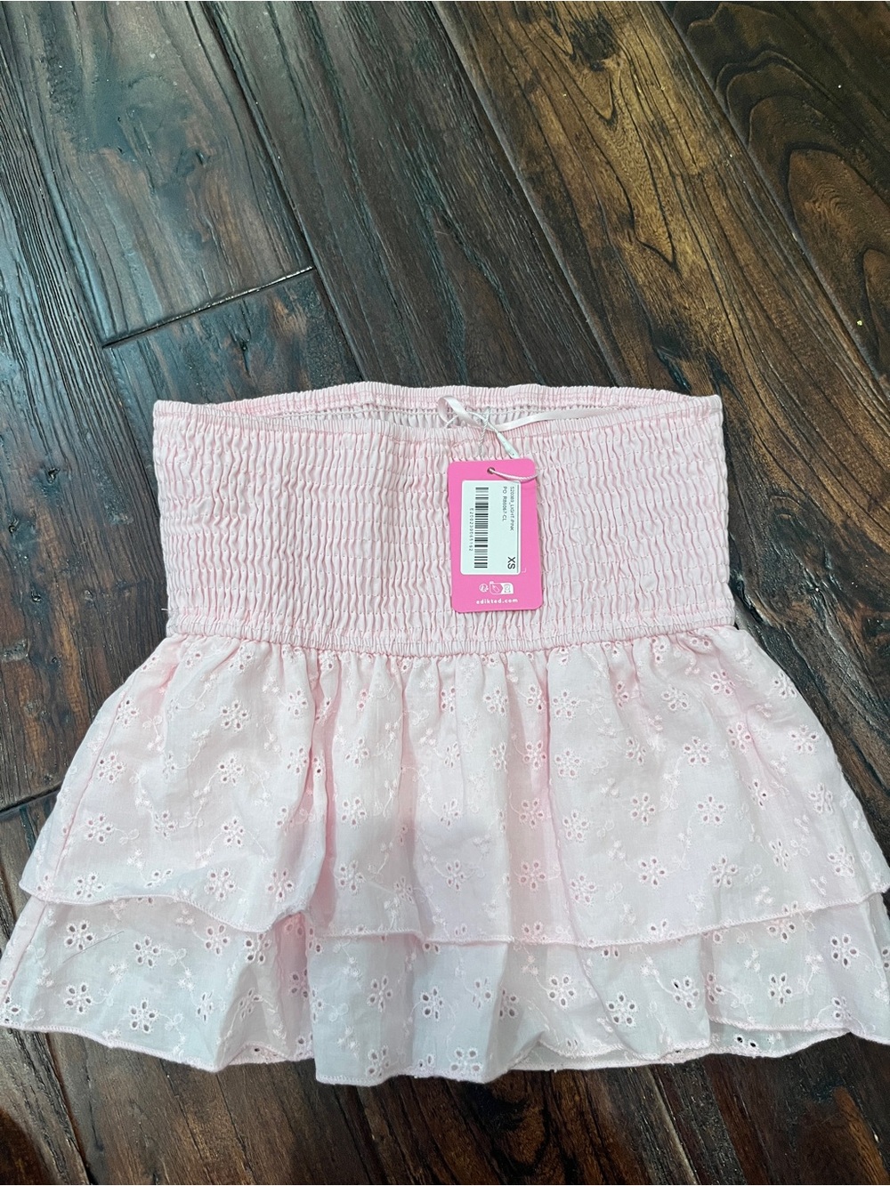 Edikted Light Pink Smocked Eyelet Tiered Tube Top - Picture 2 of 3